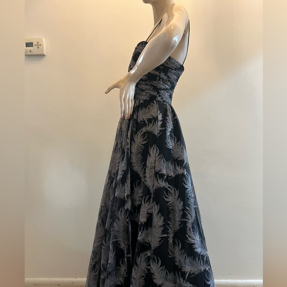 David Meister strapless feather embellished fit and flare mesh long gown - Picture 8 of 17